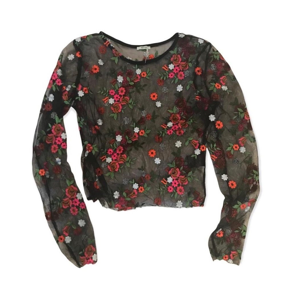 Sheer mesh floral long sleeve